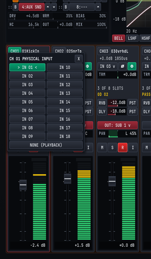 The Input Routing selector dropdown menu.